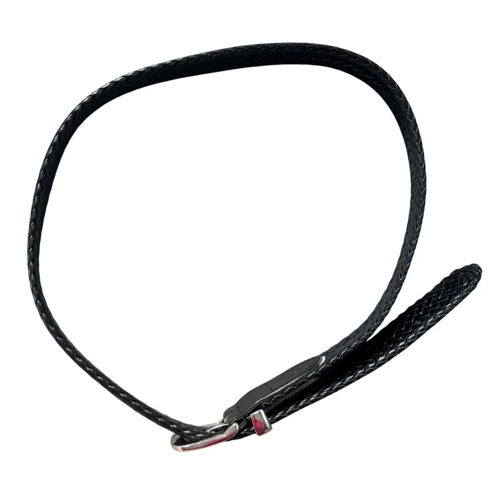 Ben Pollack Woven Braided Bonded Leather Belt Black Silver Buckle Size Small